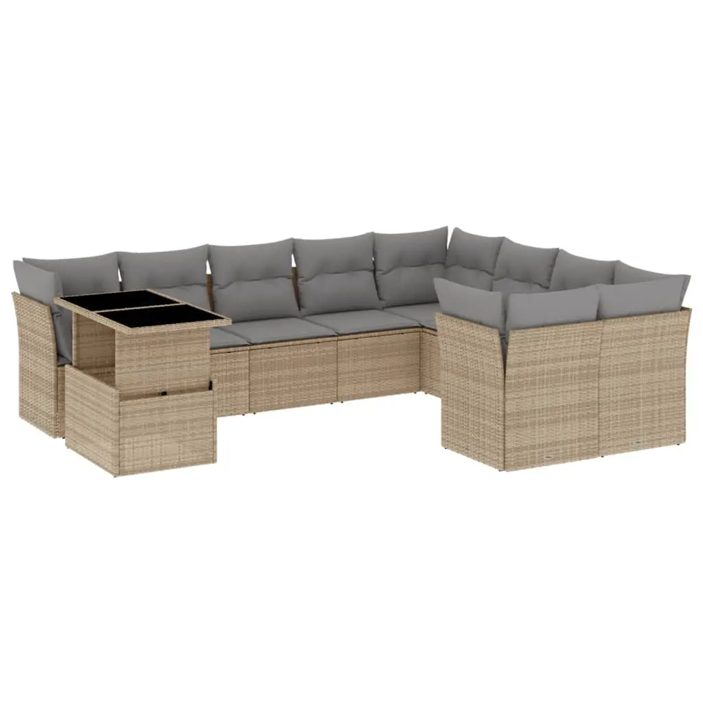 Garden Sofa Set 10 Piece Outdoor Furniture Beige Poly Rattan Cushions Patio
