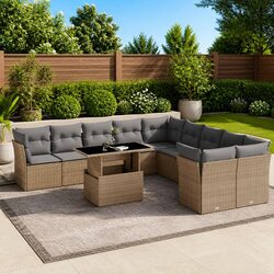 11-Piece Outdoor Garden Sofa Set in Beige with Cushions
