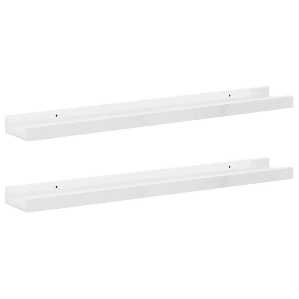 Wall Shelves 60x9x3 cm High Gloss White Floating Storage Display 2 Piece Set