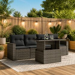 Inviting 5 Piece Outdoor Sofa Set in Grey Rattan