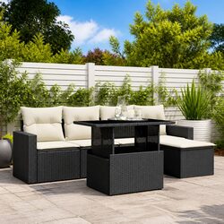 6-Piece Outdoor Black Sofa Set with Cushions for Relaxing