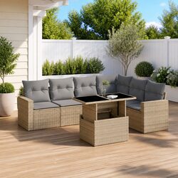 7 Piece Beige Modular Outdoor Sofa Set with Cushions