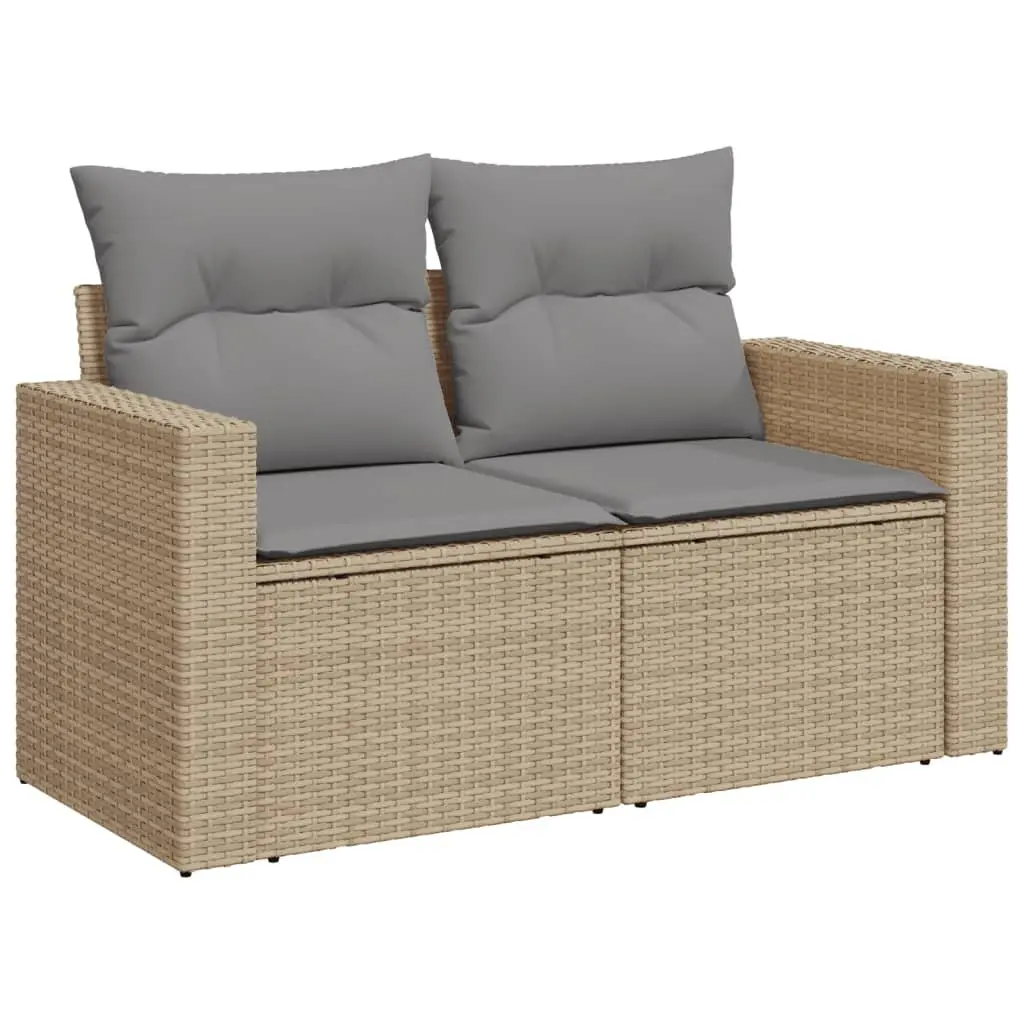 7 Piece Outdoor Garden Sofa Set Beige Poly Rattan Patio Furniture with Cushions