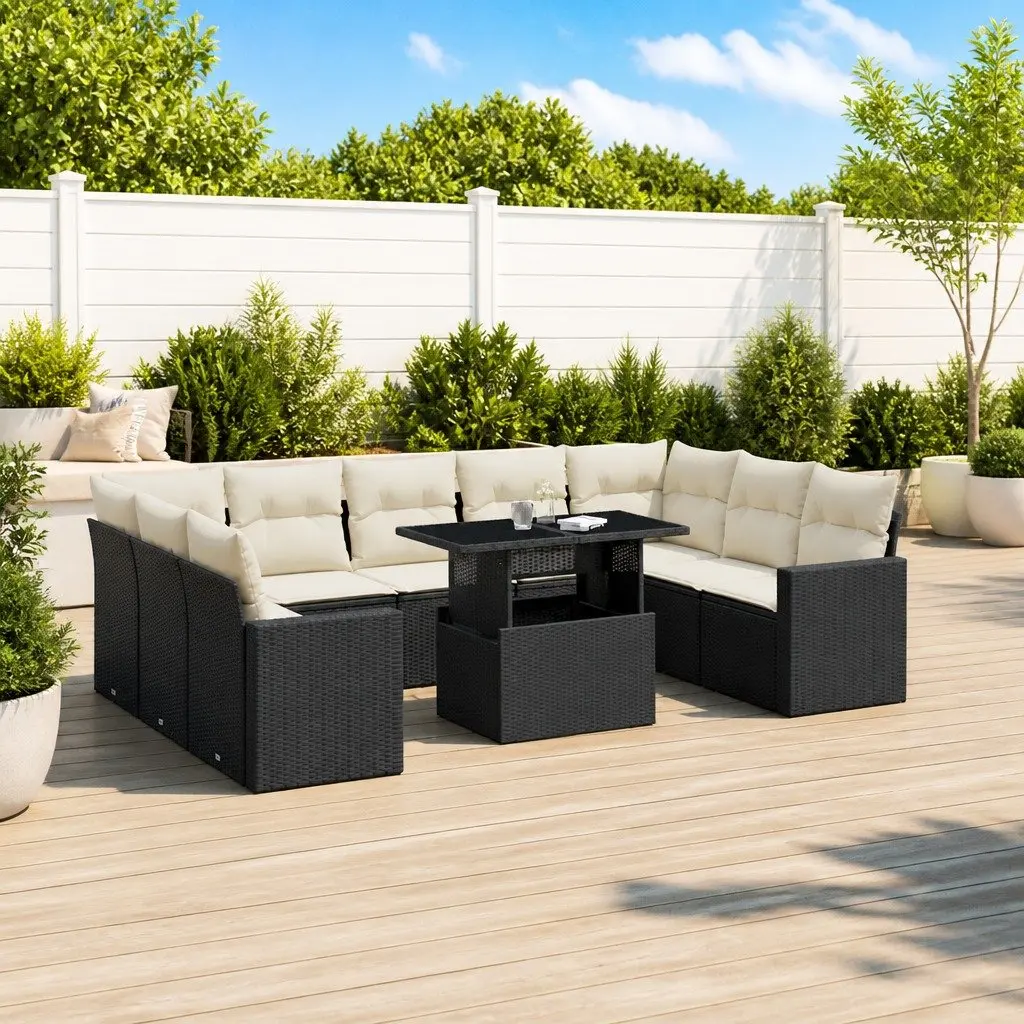 Garden Sofa Set 10 Piece Outdoor Furniture Black Poly Rattan Modular Patio
