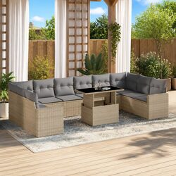 Garden Sofa Set 11 Piece Outdoor Furniture Beige Rattan Patio with Cushions