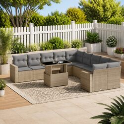11 Piece Modular Beige Garden Sofa Set with Cushions