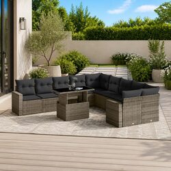 Garden Sofa Set 11 Piece Outdoor Furniture Patio Lounge Grey Poly Rattan
