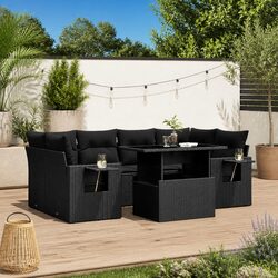 Outdoor Comfort: 7 Piece Black Poly Rattan Sofa Set