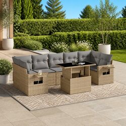Garden Sofa Set 8 Piece Outdoor Furniture Beige Poly Rattan Modular Patio