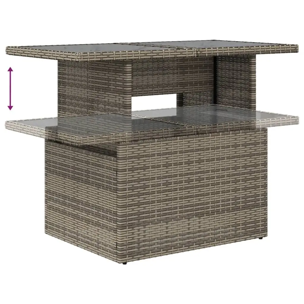 Garden Sofa Set 8 Piece Grey PE Rattan Outdoor Furniture with Adjustable Table and Cushioned Seating