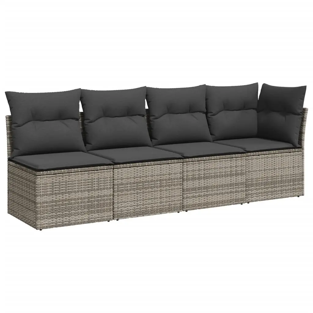 Garden Sofa Set 8 Piece Grey PE Rattan Outdoor Furniture with Adjustable Table and Cushioned Seating