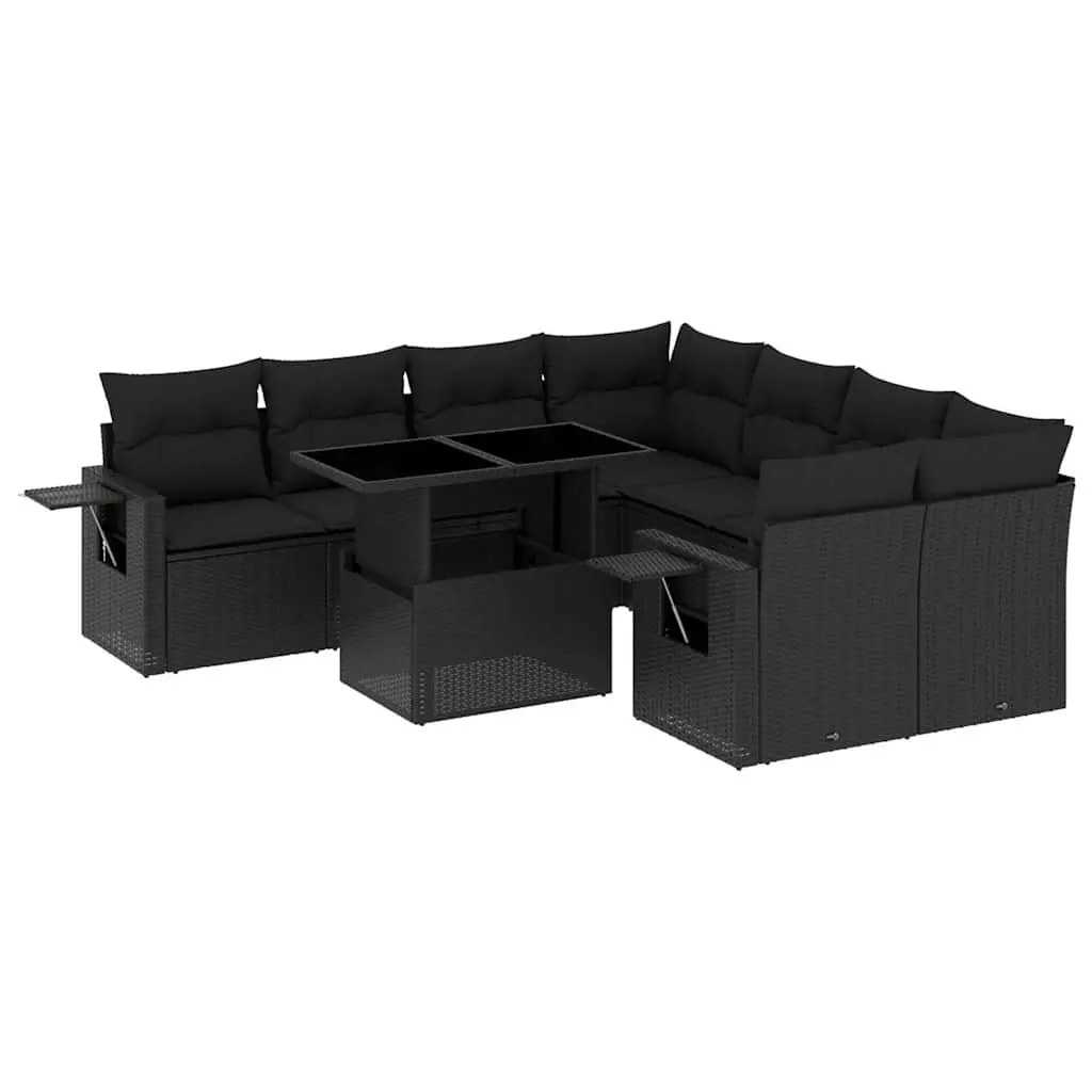 Garden Sofa Set 9 Piece Outdoor Furniture Patio Black Poly Rattan with Cushions