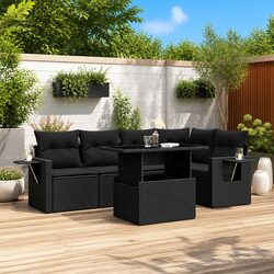 Black Outdoor Sofa Set 6 Piece Modular Garden Furniture with Cushions Patio