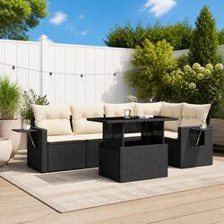 Outdoor 6-Piece Sofa Set in Black with Comfortable Cushions