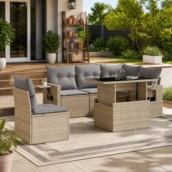 Outdoor Lounge Sofa Set - 6 Pieces with Cushions in Beige