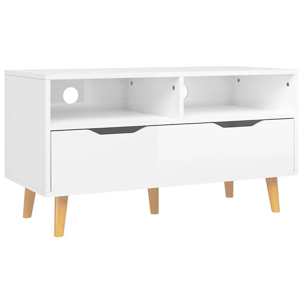 TV Cabinet White High Gloss Engineered Wood Storage Unit