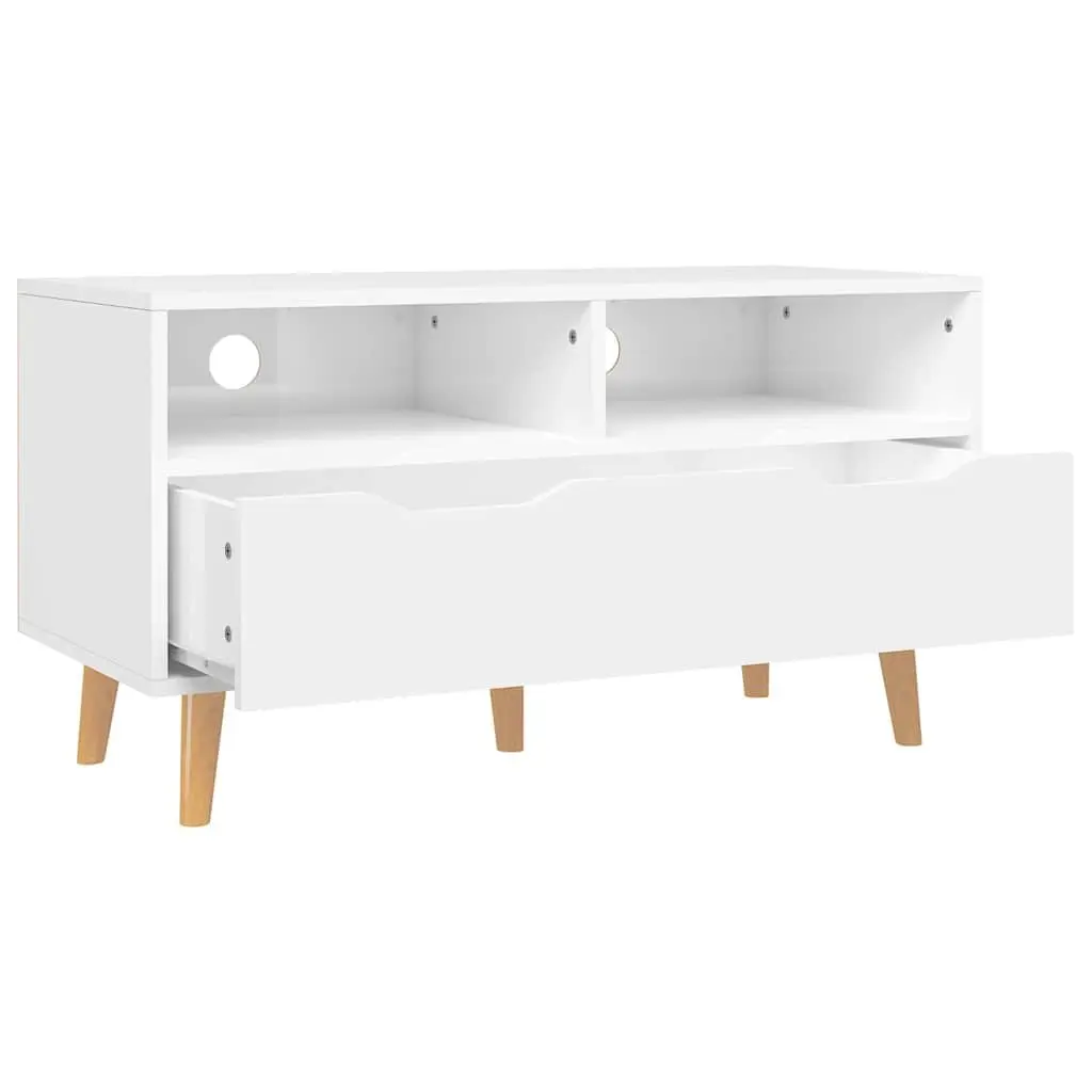 TV Cabinet White High Gloss Engineered Wood Storage Unit