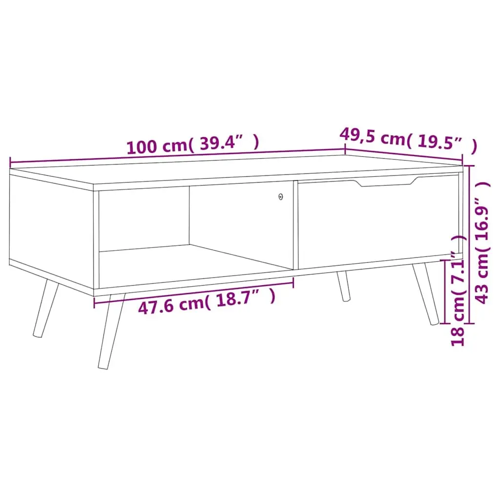 Coffee Table White Engineered Wood Ample Storage Space