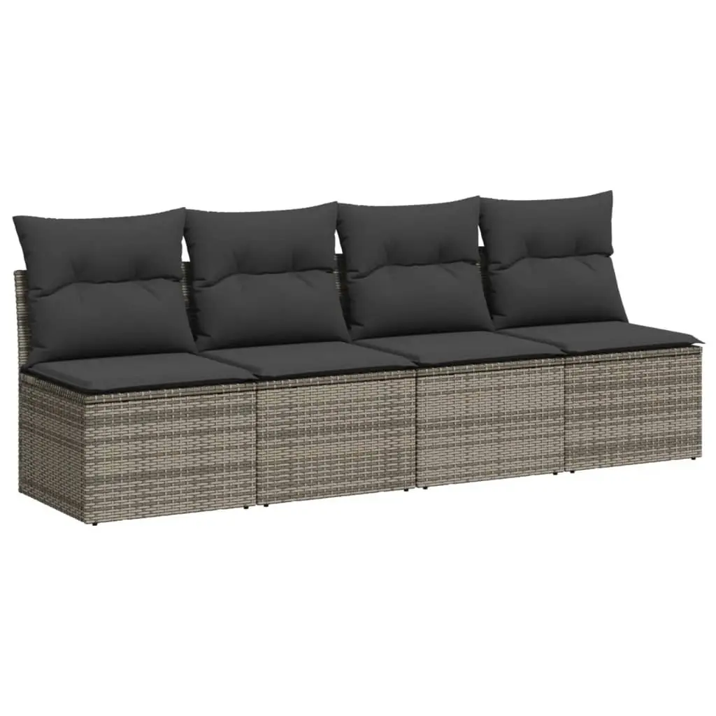 10 Piece Garden Sofa Set Grey Modular Outdoor Furniture with Adjustable Table and Foldable Side Tables