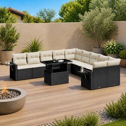Stylish 11 Piece Outdoor Sofa Set Black Poly Rattan