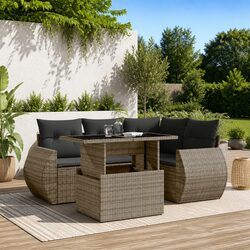 Outdoor Grey Garden Sofa Set 5 Pieces with Cushions