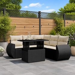 Garden Sofa Set 6 Piece Black Poly Rattan Outdoor Furniture Patio Seating with