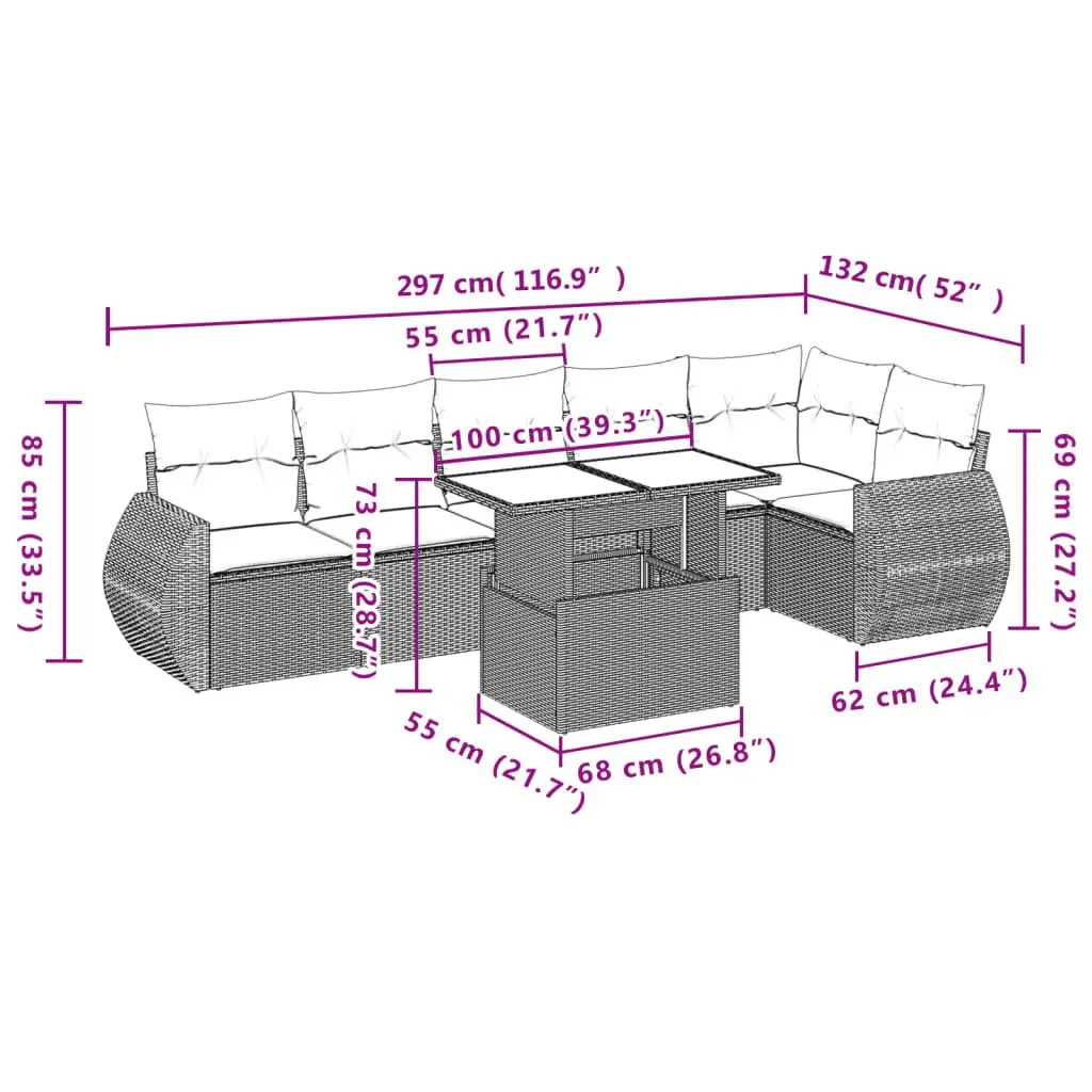 7 Piece Garden Sofa Set Beige Poly Rattan Outdoor Furniture Patio Lounge with