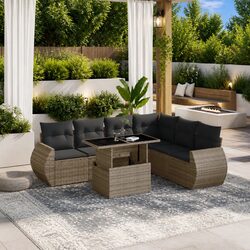 Garden Sofa Set 7 Piece Outdoor Furniture Grey Poly Rattan Patio with Cushions