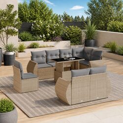 Outdoor Garden Sofa Set 9 Piece Poly Rattan Beige Patio Furniture Modular