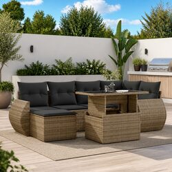 Garden Sofa Set 7 Piece Outdoor Furniture Grey Poly Rattan Patio Lounge Modular
