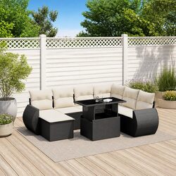 Black Outdoor Furniture Set - 8 Piece Garden Sofa with Cushions
