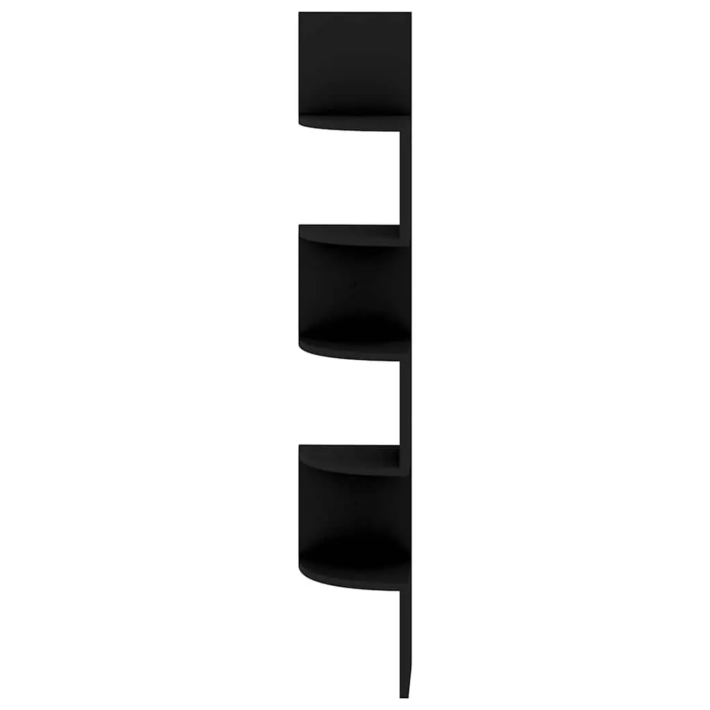 Wall Corner Shelf 19x19x123 cm Black Engineered Wood Rounded Levels Storage