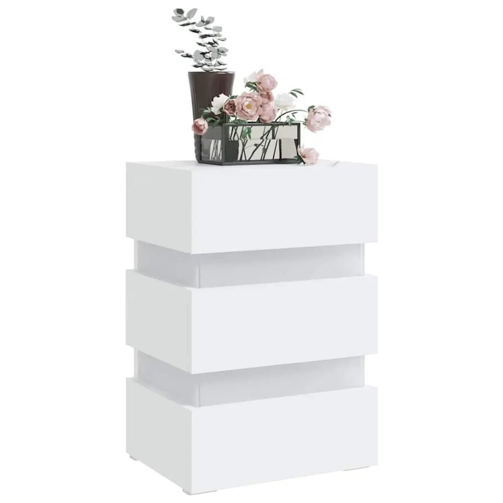 LED Bedside Cabinet White Engineered Wood Nightstand with Integrated LED Light