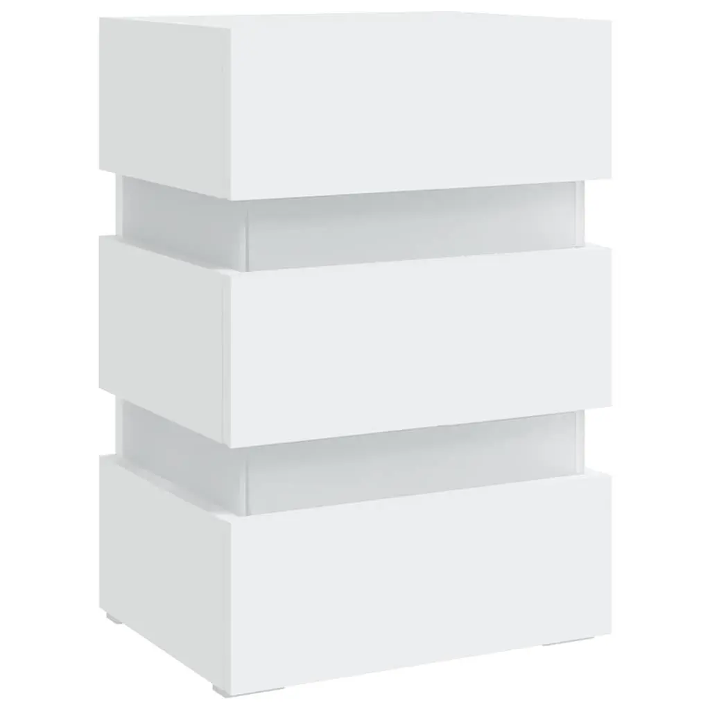 LED Bedside Cabinet White Engineered Wood Nightstand with Integrated LED Light