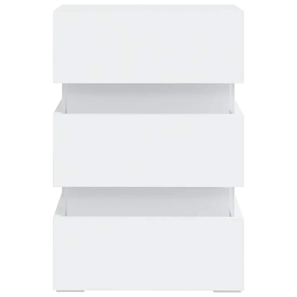 LED Bedside Cabinet White Engineered Wood Nightstand with Integrated LED Light
