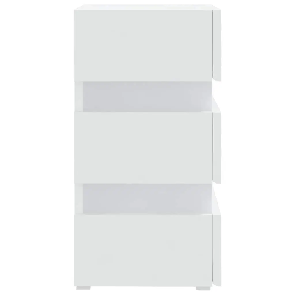 LED Bedside Cabinet White Engineered Wood Nightstand with Integrated LED Light