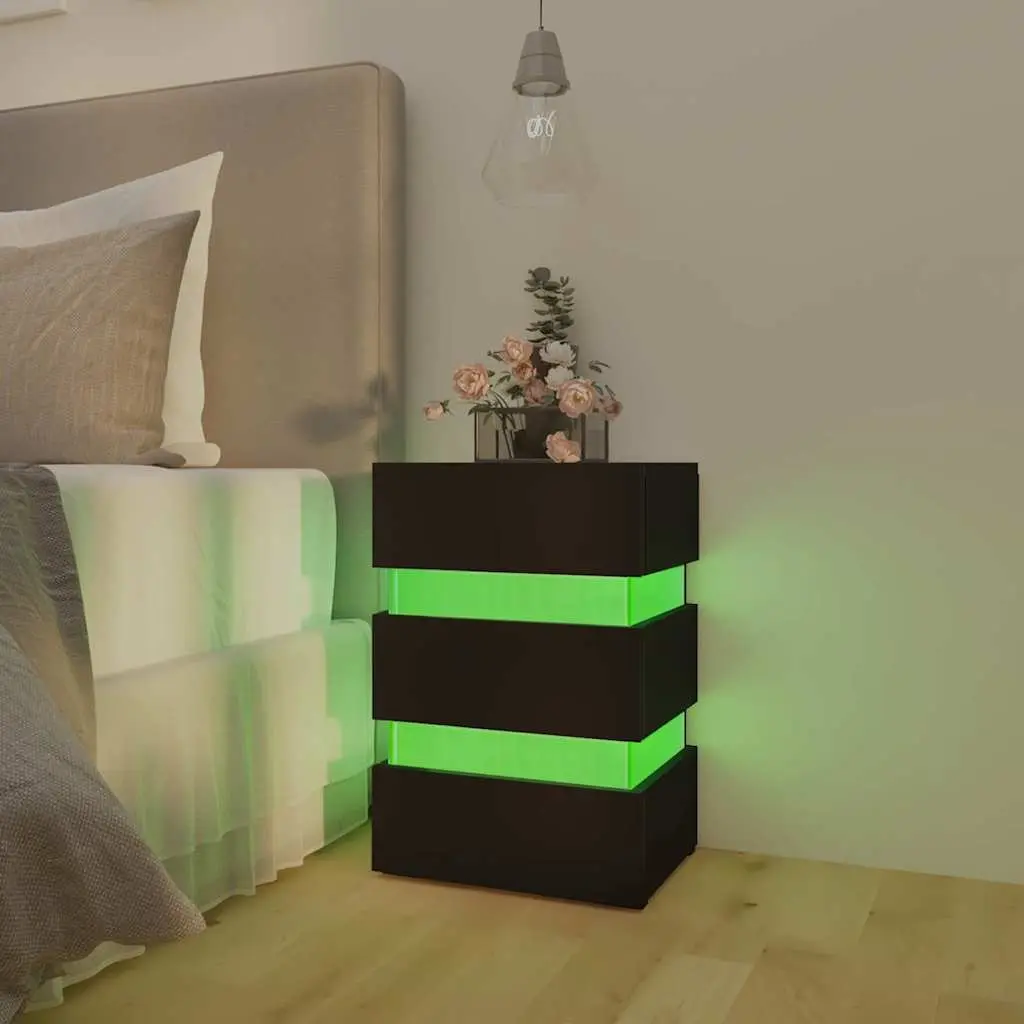 LED Bedside Cabinet Black 45x35x67 cm Engineered Wood Integrated LED Light Storage