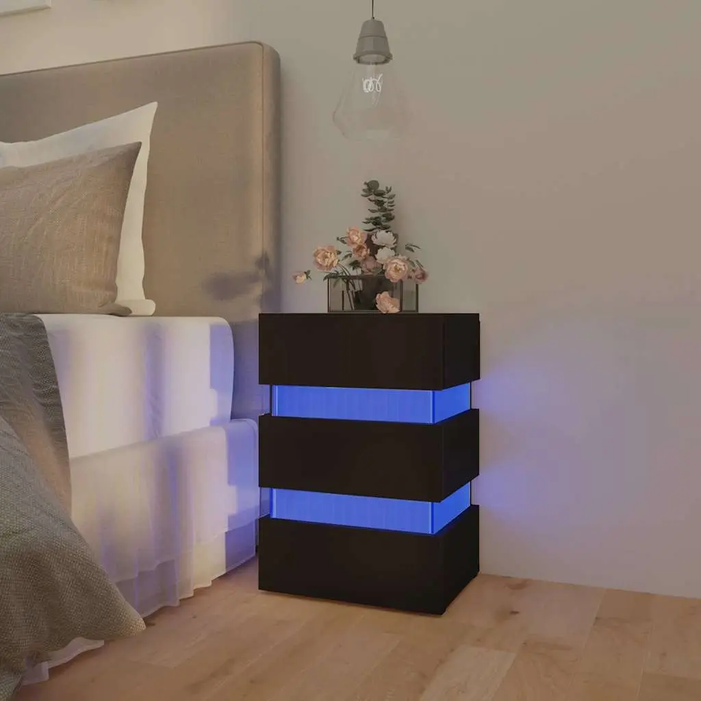 LED Bedside Cabinet Black 45x35x67 cm Engineered Wood Integrated LED Light Storage