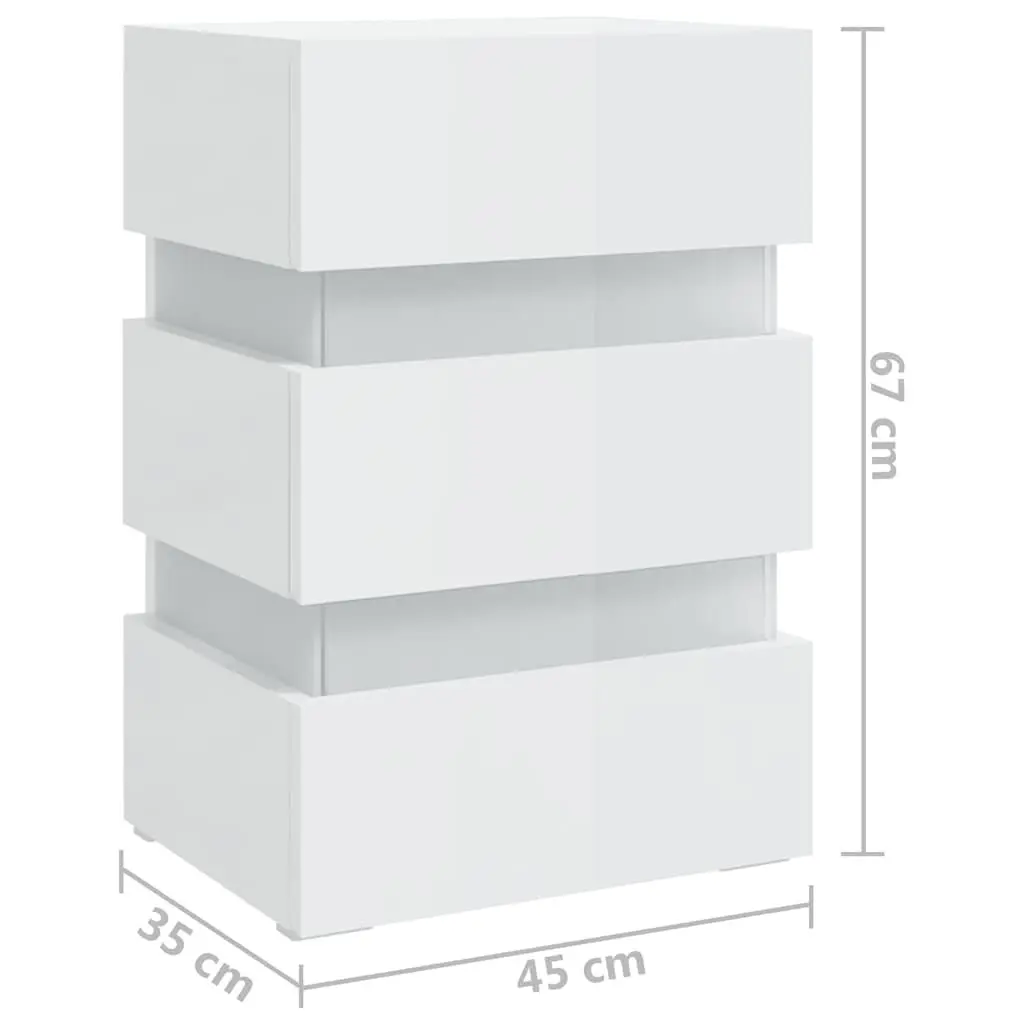 LED Bedside Cabinet White High Gloss Engineered Wood Nightstand with Storage and LED Light