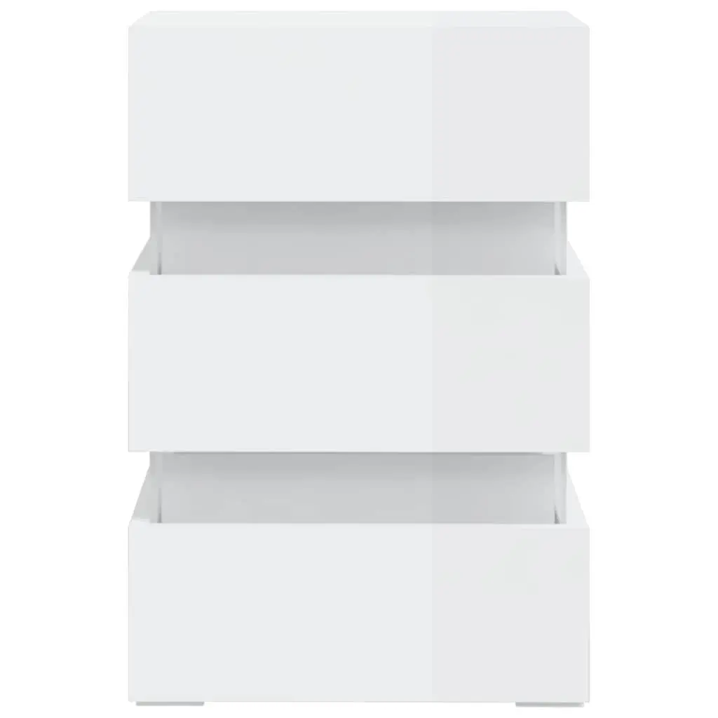 LED Bedside Cabinet White High Gloss Engineered Wood Nightstand with Storage and LED Light