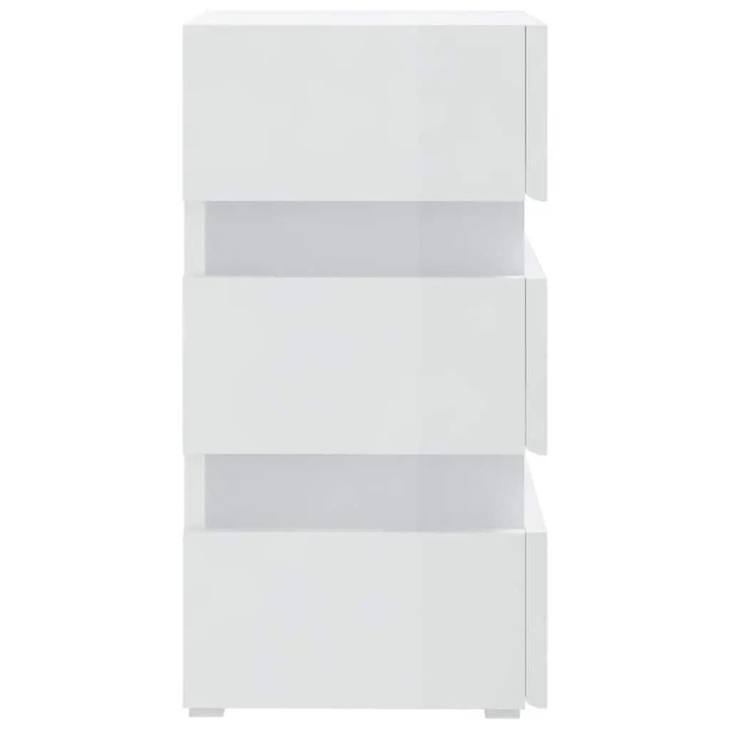 LED Bedside Cabinet White High Gloss Engineered Wood Nightstand with Storage and LED Light