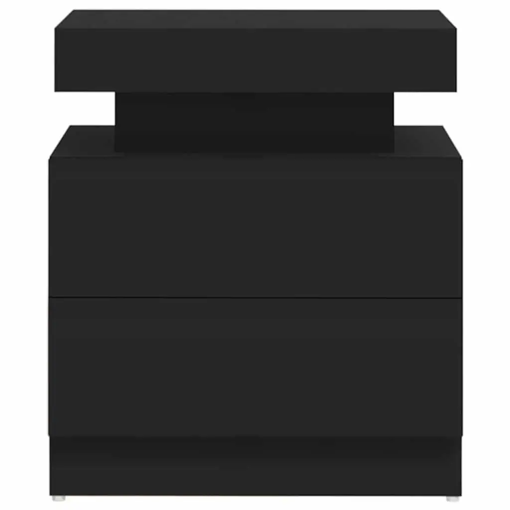 Black Engineered Wood Bedside Cabinet Compact Nightstand Storage Table 45x35x52cm