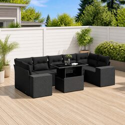 Garden Sofa Set 8 Piece Outdoor Furniture Patio Lounge Sectional Black Poly