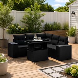 6 Piece Outdoor Patio Sofa Set Black Rattan Lounge Furniture