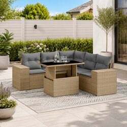 Transform Your Patio with a 6 Piece Beige Rattan Sofa Set