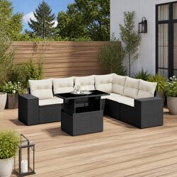 7 Piece Garden Sofa Set Outdoor Patio Furniture Black PE Rattan with Cushions