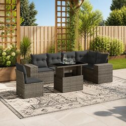 7 Piece Outdoor Garden Sofa Set with Adjustable Coffee Dining Table Grey Rattan