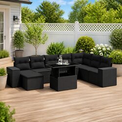 9 Piece Outdoor Lounge Seating Set in Black Rattan