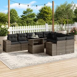 Garden Sofa Set 10 Piece Outdoor Furniture Grey Poly Rattan Modular Patio Lounge