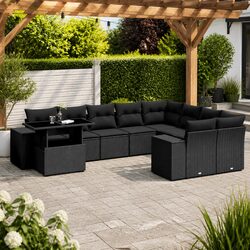 Garden Sofa Set 10 Piece Outdoor Furniture Black Poly Rattan Modular Patio